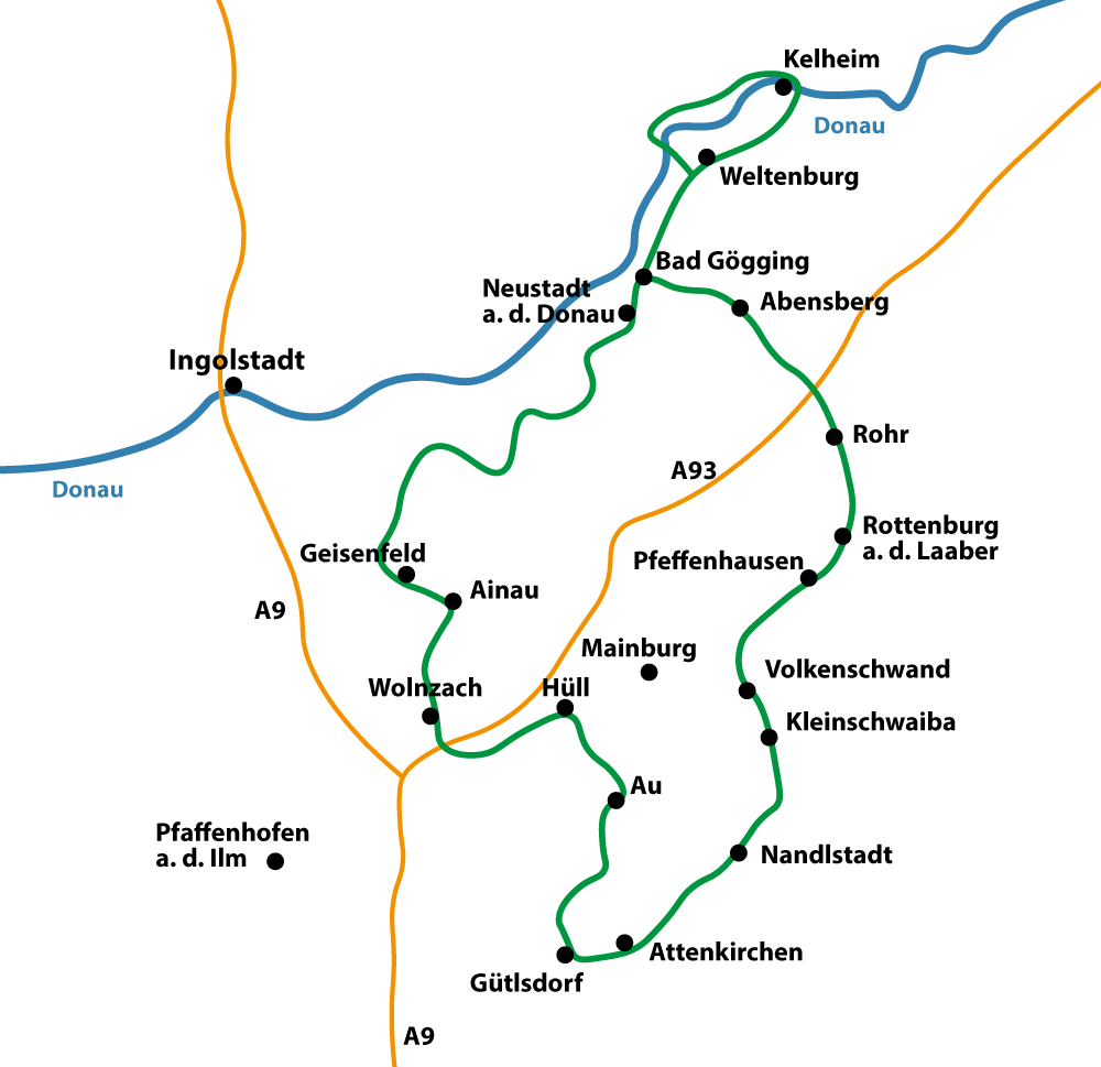Routenübersicht Radreise Hallertau Routenübersicht