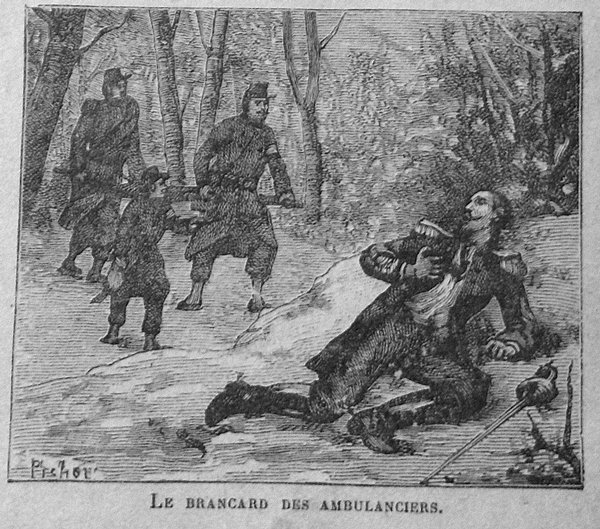 Blessé de la guerre de 1870 attendant le brancard
