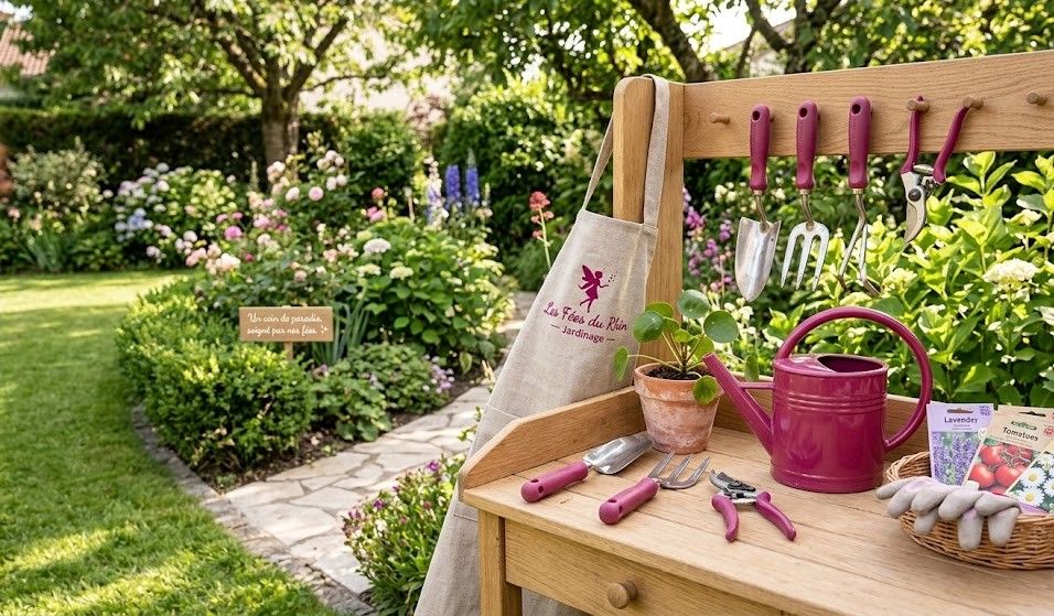 un jardinier qui taille une haie dans un jardin fleurit
