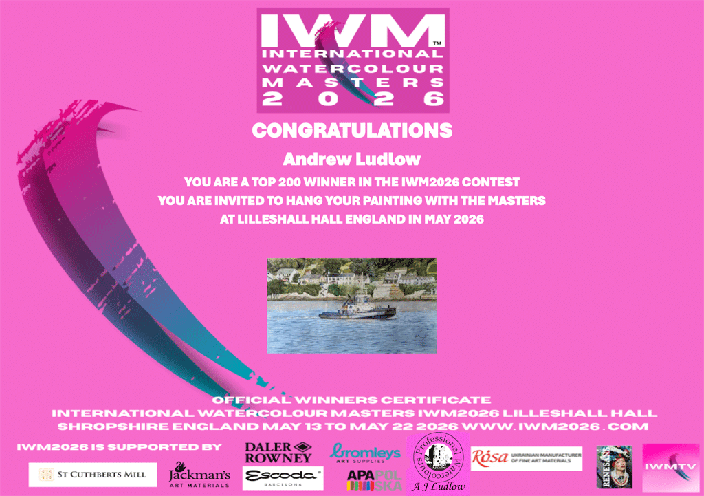 From 2275 entries received, Andrew's watercolour painting was selected . International Watercolour Masters 2026 winner Andrew Ludlow