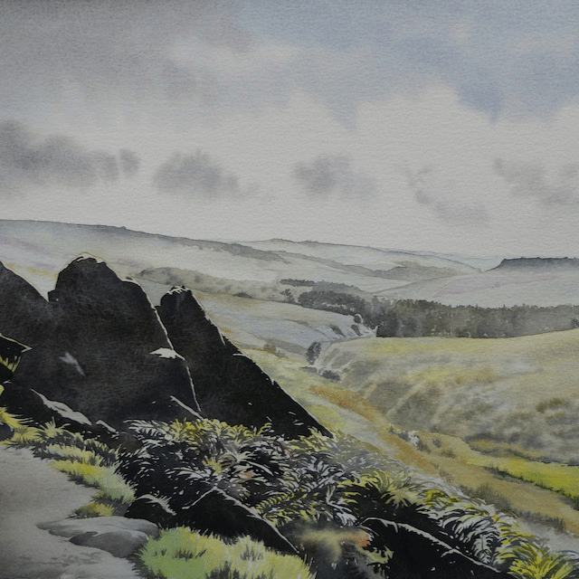 Watercolour painting of Burbage by Lesley Linley, using A J Ludlow Professional Watercolours