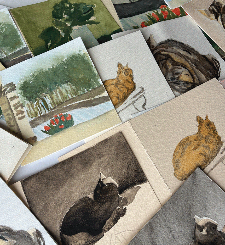 A selection of the many painted greeting cards.