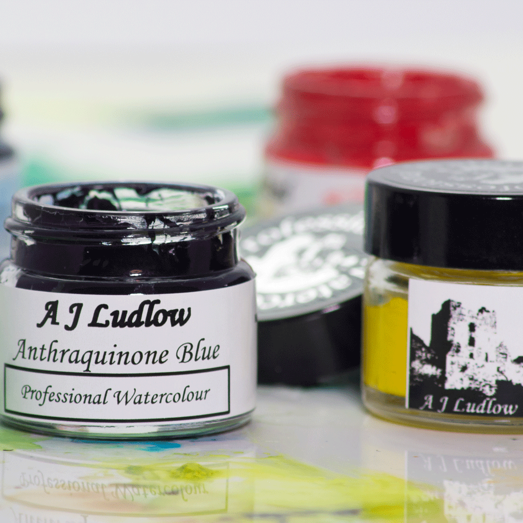 A J Ludlow Professional Watercolours are so highly pigmented, they can only be packed in clear glass jars.