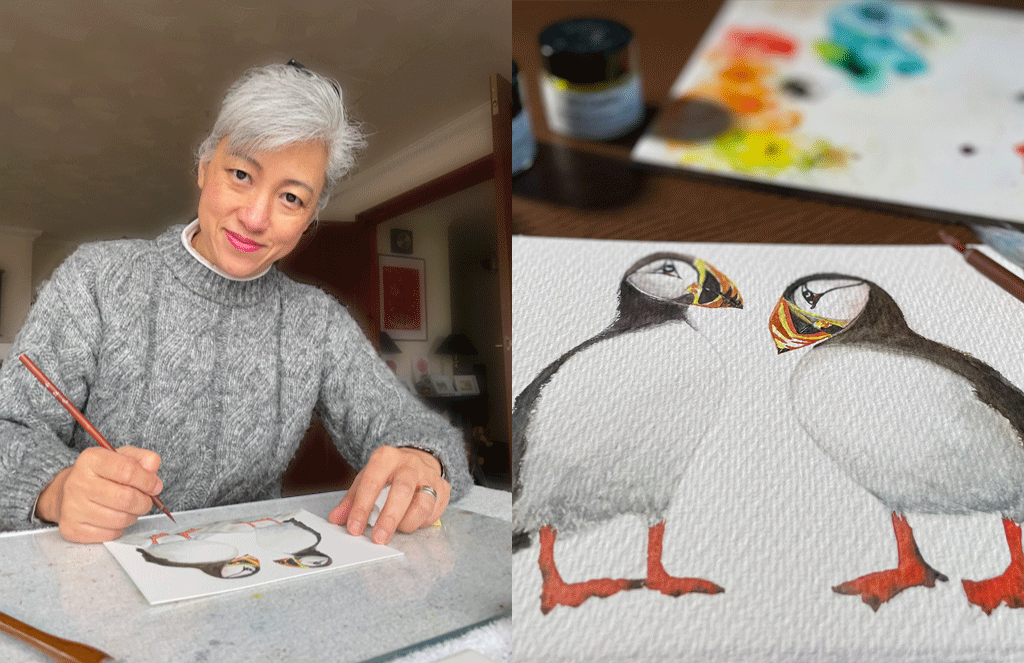 Painting with A J Ludlow Professional Watercolour paints in jars.