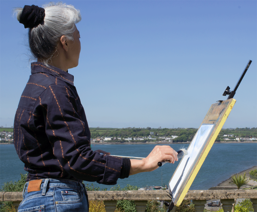 Meiru painting en-plein-air at the A J Ludlow Colours Painting Café, overlooking the Milford Haven Meiru painting en-plein-air at the A J Ludlow Colours Painting Café, overlooking the Milford Haven