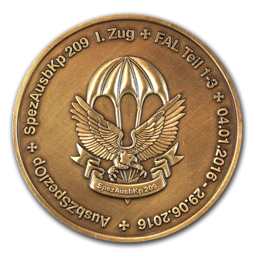 Medaillen, Münzen, Coins, Challenge-Coins, Commander’s Coins für das Heer der Bundeswehr mit eigenem Motiv, Wappen oder Logo gefertigt, von der W. Schwemmlein GmbH aus Bayreuth in Gold, Silber, Bronze, Kupfer oder Messing.
