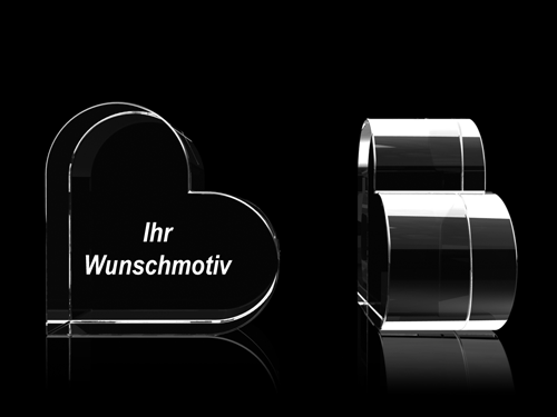Glasherz 58 x 58 x 30 mm Glasherz für individuelle Gravuren, Glasinnengravuren mit Ihrem Foto, Wappen, Logo oder Text