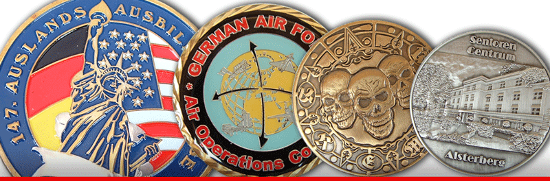 Mehr Infos zu Münzen, Coins, Challenge-Coins... Münzen, Coins, Challenge Coins hochwertig geprägt mit eigenem Motiv in Gold, Silber oder Bronze.