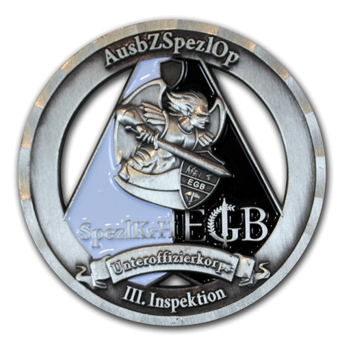 Challenge Coin der Bundeswehr, Antik-Gold-Finish geprägt in 2D, rein metallisch