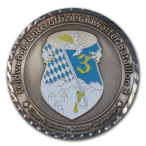 Medaillen, Münzen, Coins, Challenge-Coins, Commander’s Coins für das Heer der Bundeswehr mit eigenem Motiv, Wappen oder Logo gefertigt, von der W. Schwemmlein GmbH aus Bayreuth in Gold, Silber, Bronze, Kupfer oder Messing.