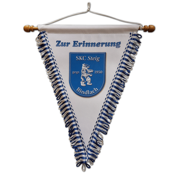 Satin-Dreieckswimpel Satin Dreieckswimpel mit eigenem Wappen, Logo oder Motiv fertigt die Schwemmlein GmbH aus Bayreuth