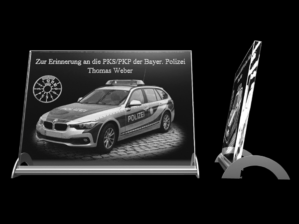 Glasfoto beleuchtet mit Gravur, Lasergravur, Glasinnengravur, mit eigenem Wappen, Foto, Logo, Firmenlogo, Motiv oder Widmung