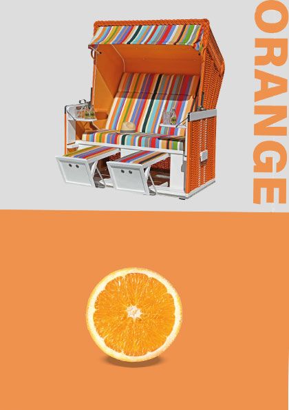 Strandkorb mit farbigen Geflecht in pink, rot, gelb, orange, grün oder blau.