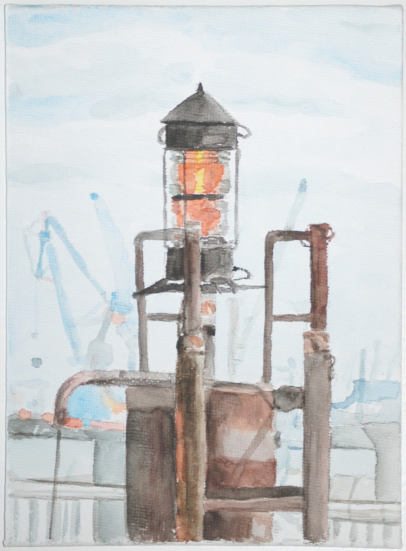 Aquarell Befeuerung, 13x18 cm Hamburg Hafen Leuchtfeuer Aquarell gemalt Original