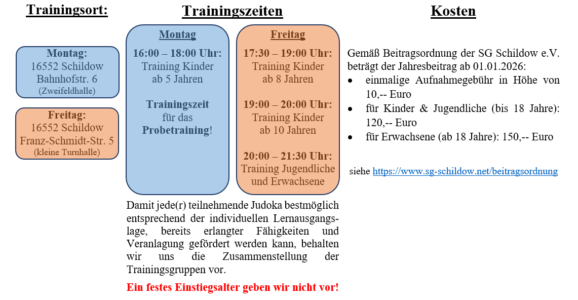 Trainingszeiten der Abteilung Judo